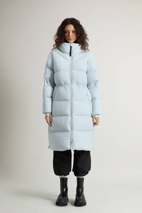 Long Quilted Stretch Nylon Parka with Removable Hood Blue | Woolrich