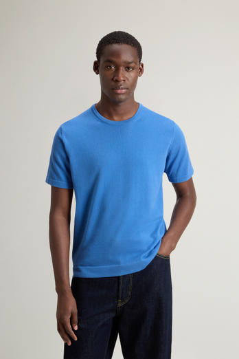 Short-Sleeved Pure Cotton Sweater Blue | Woolrich