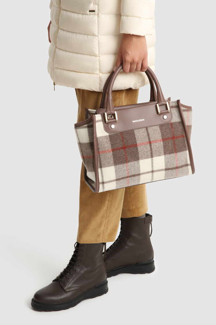 Wool Tote Bag with check pattern
