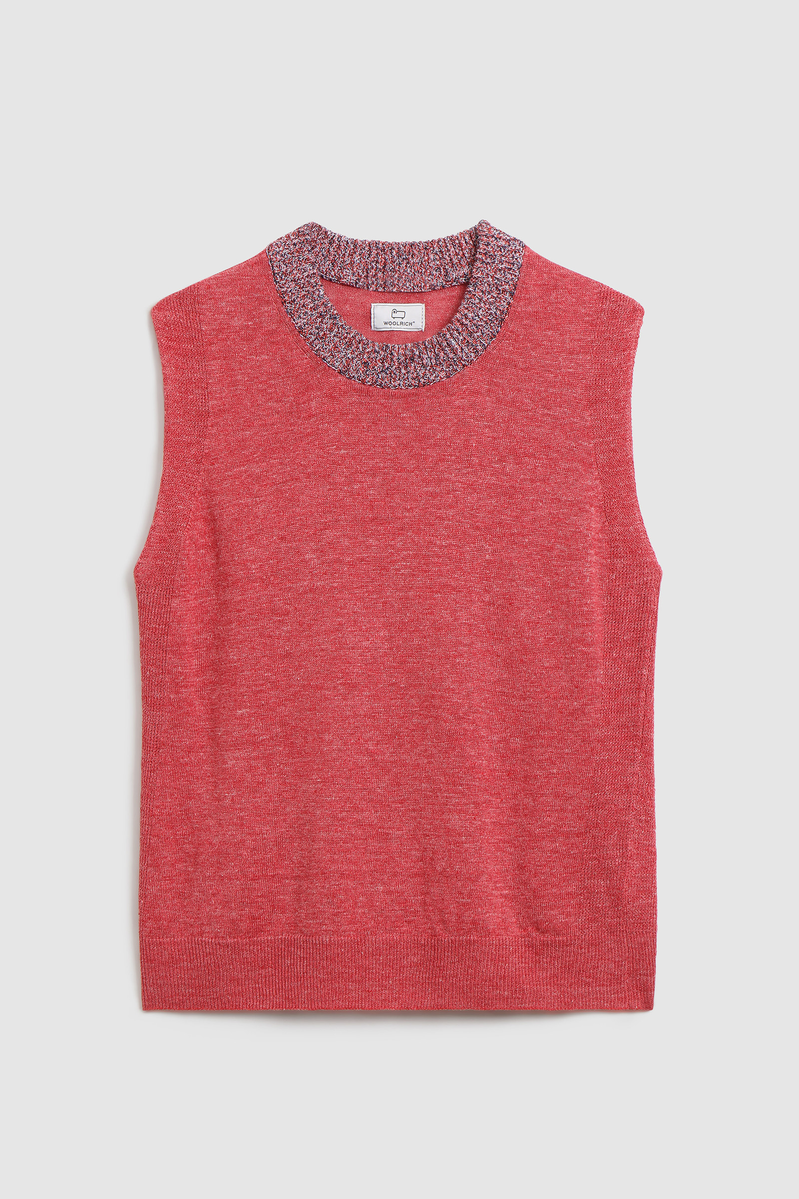 Haut en pur lin avec col côtelé rouge photo 4 | Woolrich