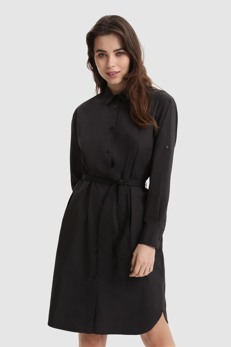 Popeline belted dress