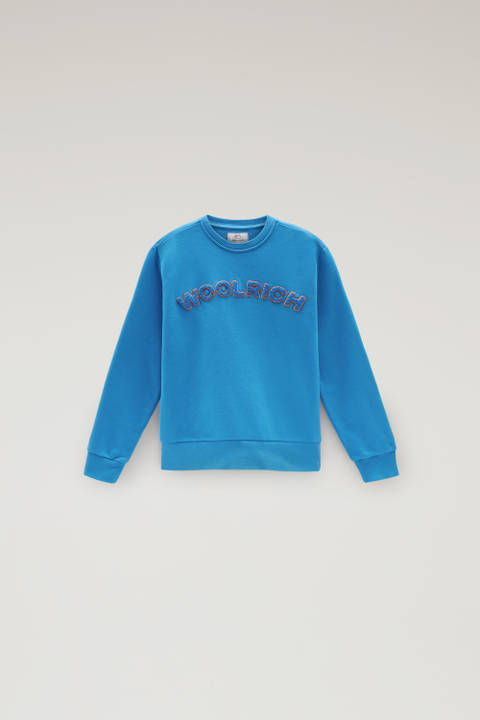 Felpa girocollo Varsity da bambino in puro cotone Blu | Woolrich