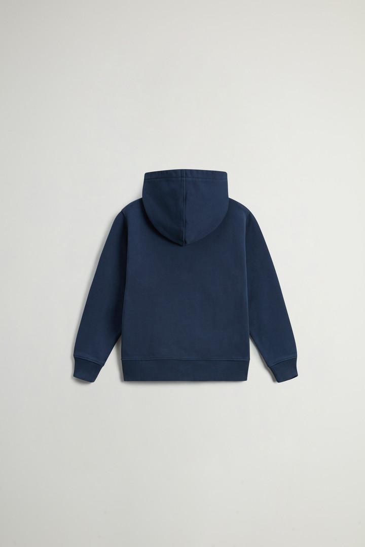 Felpa con cappuccio da bambino in puro cotone con zip blu Woolrich IT