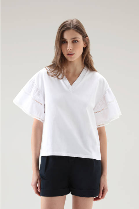 Lakeside T-shirt van puur katoen met pofmouwen Wit | Woolrich