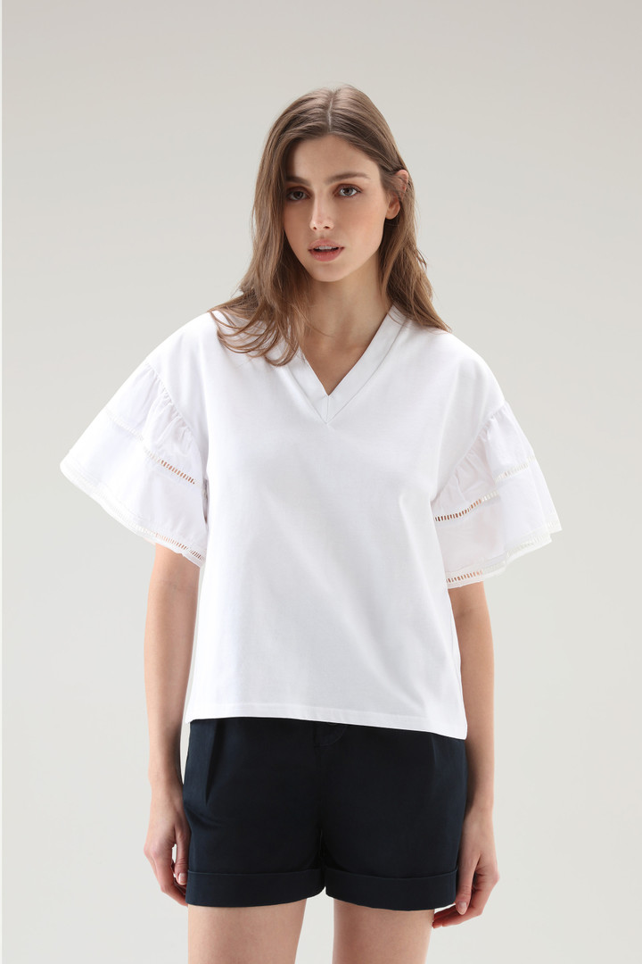 Lakeside T-shirt van puur katoen met pofmouwen Wit photo 1 | Woolrich