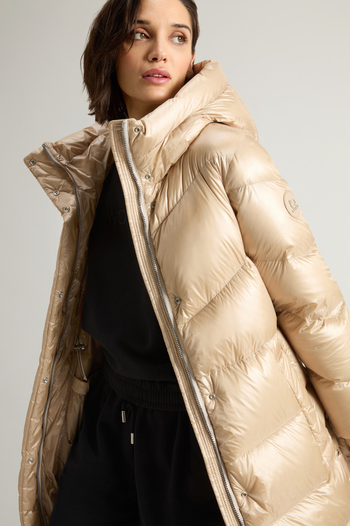 Aliquippa Long Down Jacket in Glossy Nylon Beige photo 4 | Woolrich