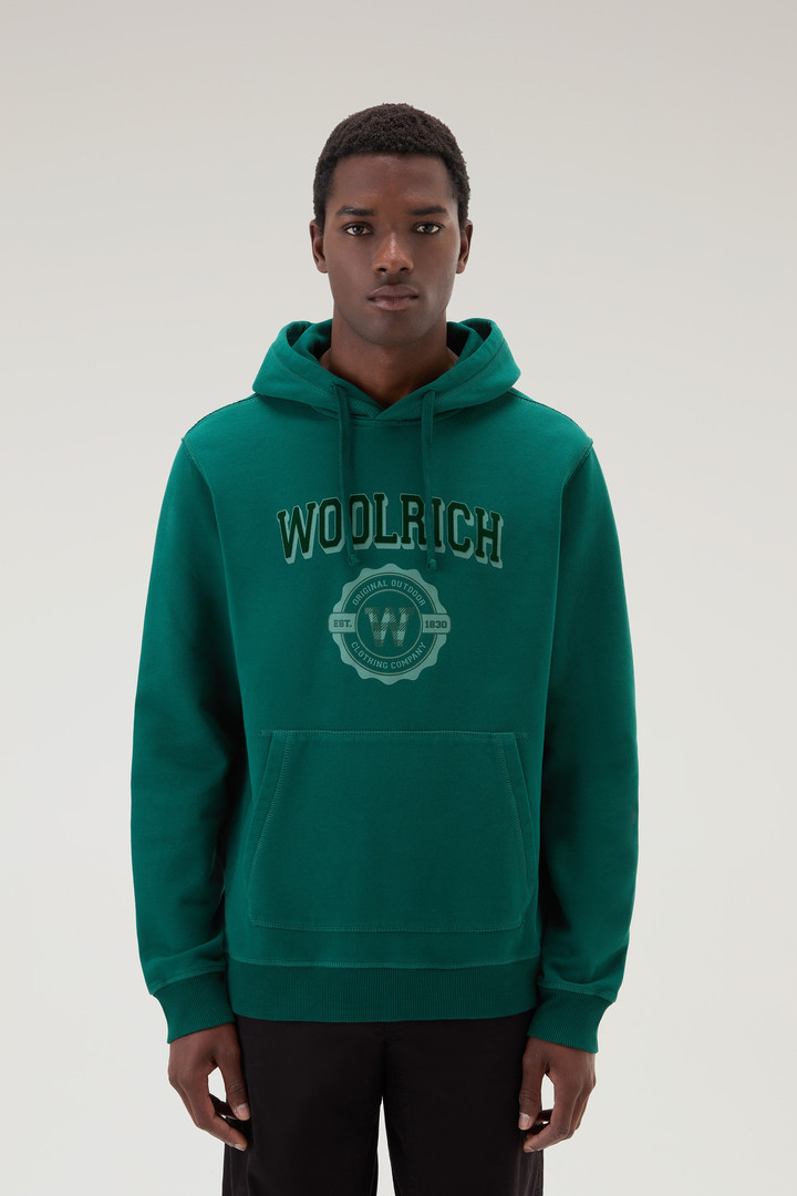 Woolrich Men Hoodie in Pure Cotton Green Size S