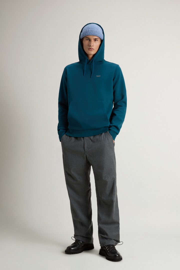 Hooded Sweatshirt in Cotton-Blend Interlock Blue photo 2 | Woolrich