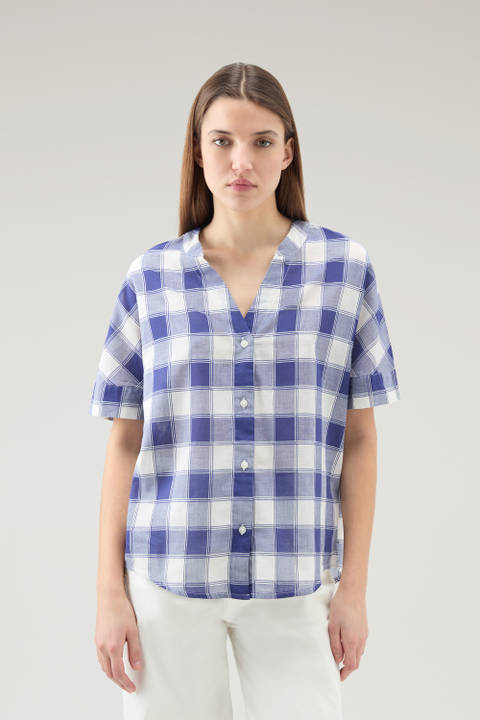 Karoshirt aus reinem Baumwoll-Voile Blau | Woolrich