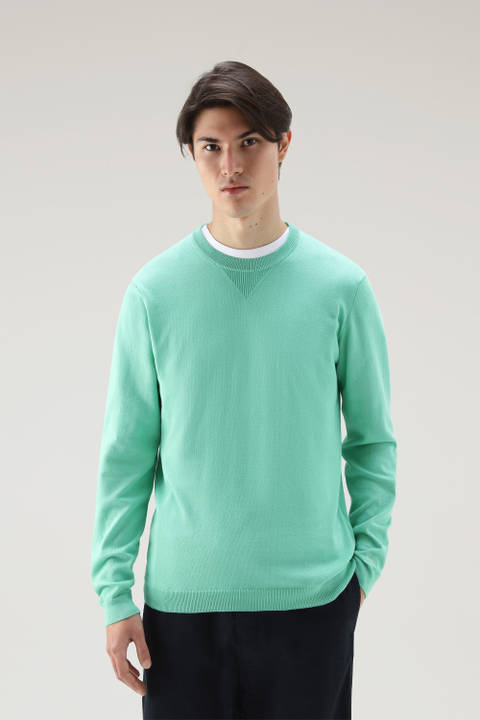 Jersey de cuello redondo de puro algodón Verde | Woolrich