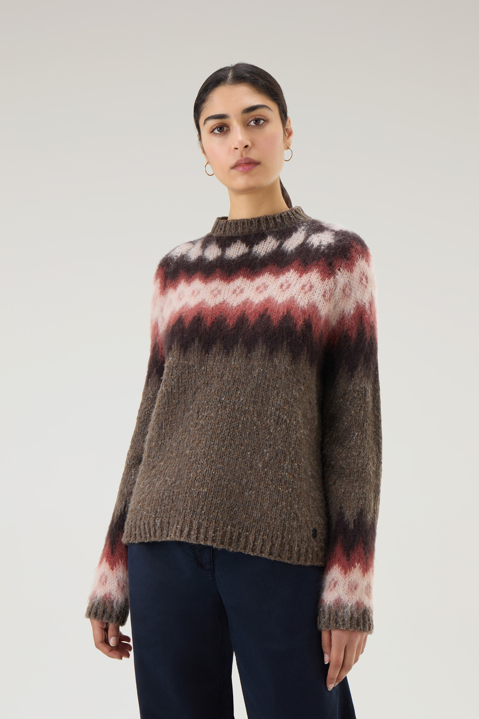 Women's Fair Isle Pullover in Wool and Mohair Blend Brown | Woolrich USA