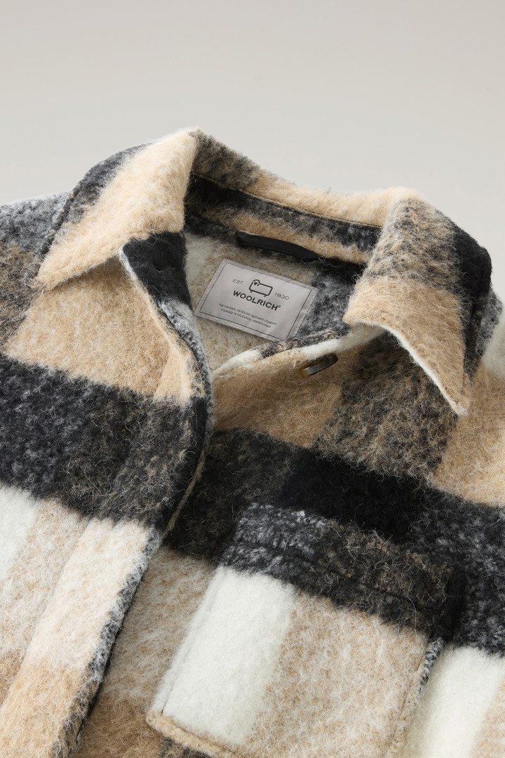 Long Check Overshirt wth Fringed Trim in Alpaca and Wool Blend Beige photo 2 | Woolrich