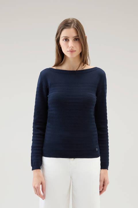 Pure Cotton Sweater with Boat Neckline Blue | Woolrich