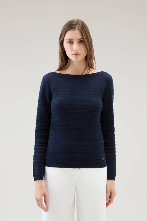 Jersey de puro algodón con cuello barco Azul | Woolrich