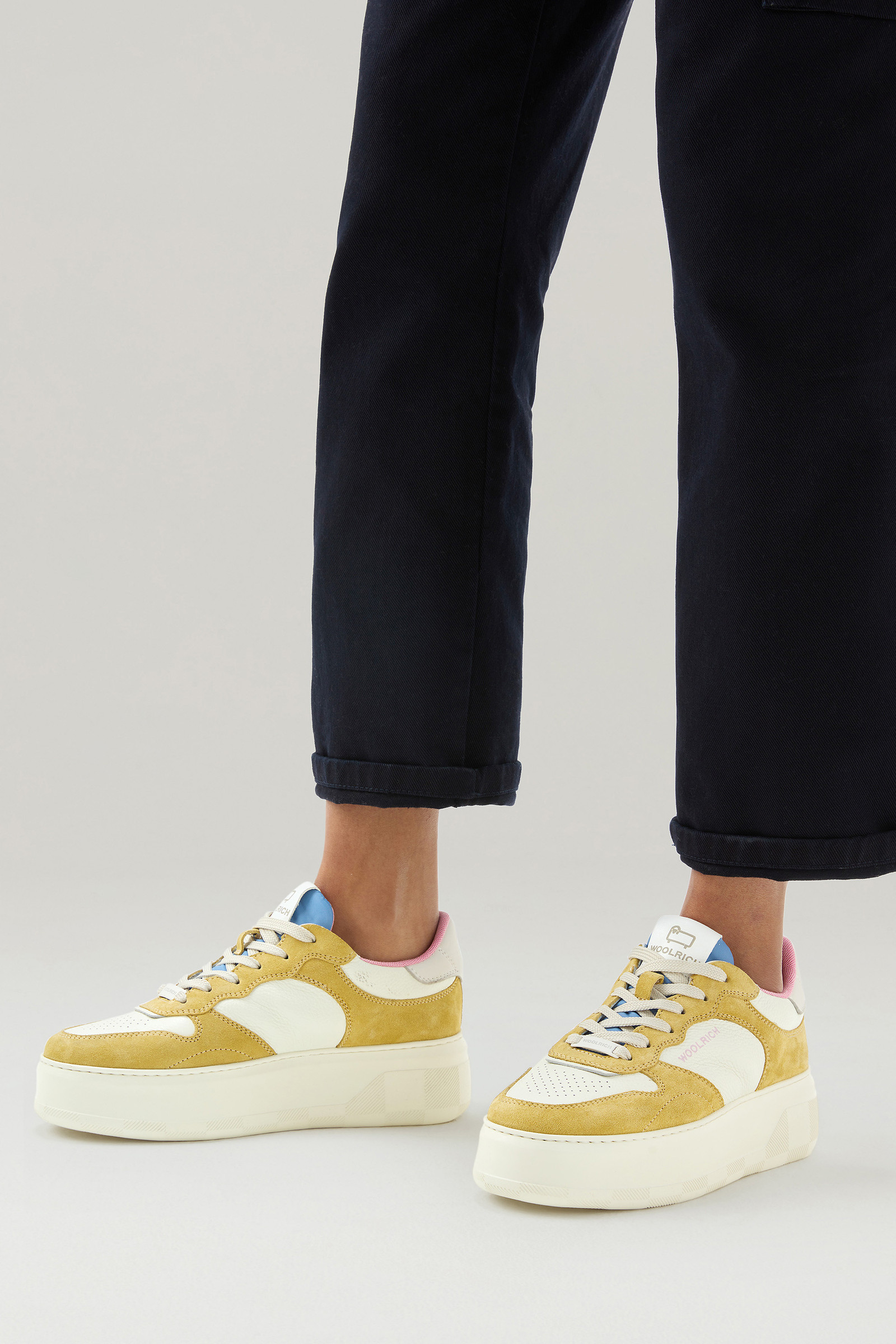 Chunky Court Sneakers in Soft Leather with Suede Inserts Yellow photo 6 | Woolrich