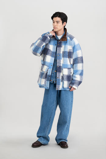 Parka in Recycled Wool-Blend Fleece with Checked Pattern Blue photo 1 | Woolrich