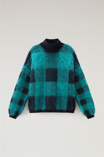 Check Turtleneck in Wool and Mohair Blend Blue | Woolrich