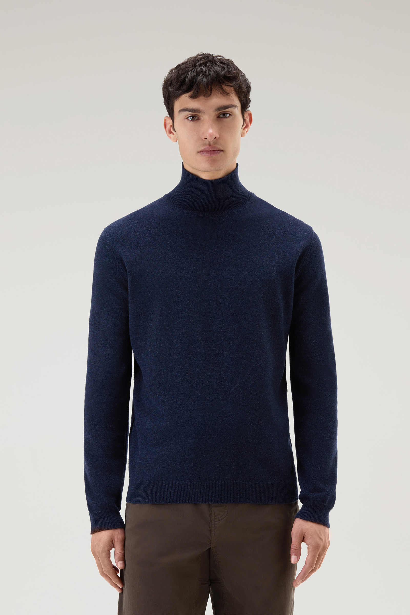 Men's Turtleneck Sweater in Merino Wool Blend Blue | Woolrich USA