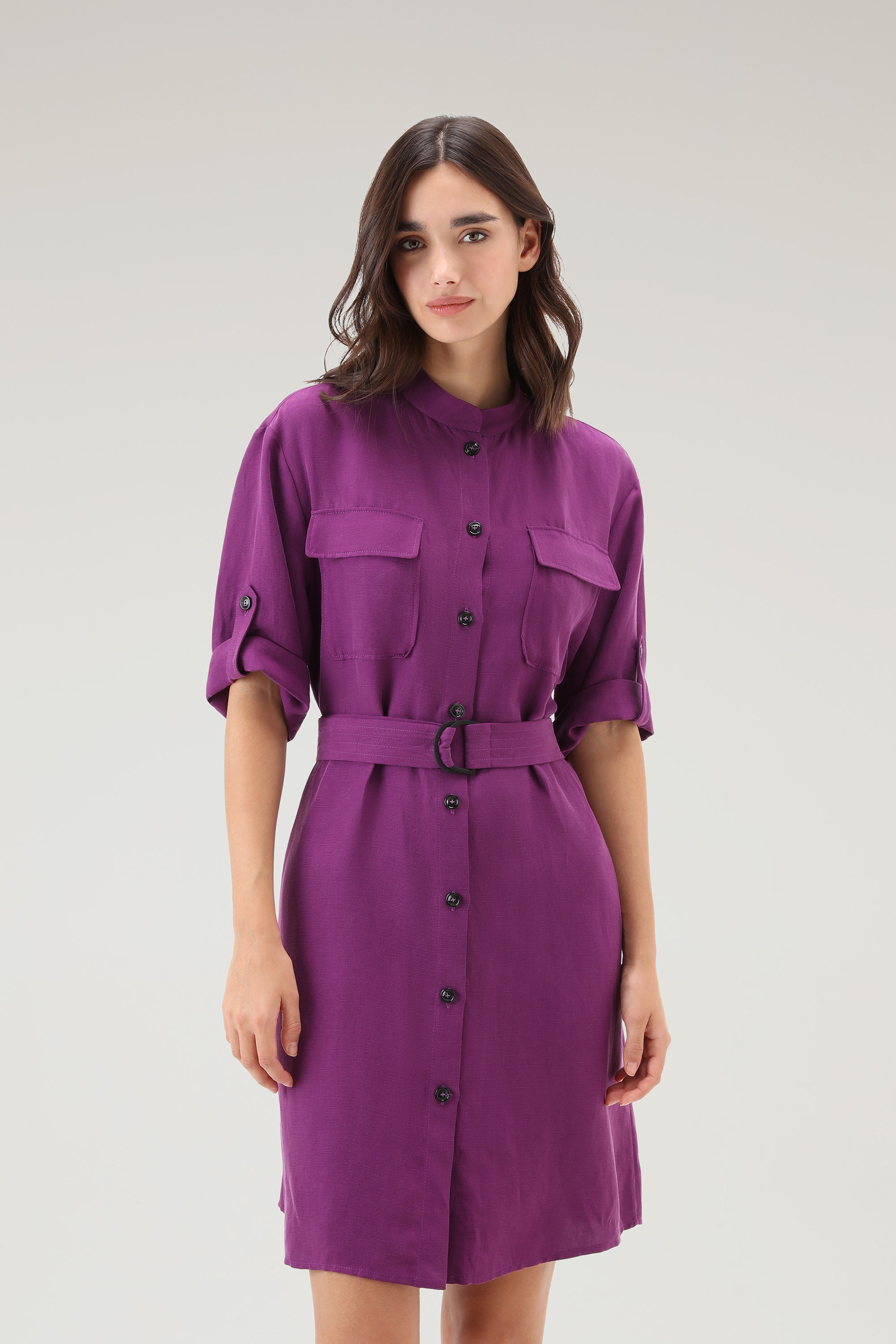 Utility-jurk van linnen met riem lila | Woolrich