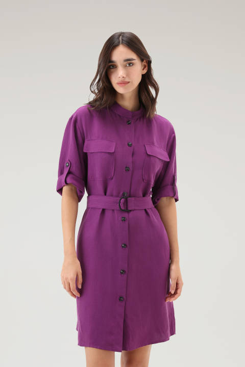 Belted Utility Dress in Linen Blend Purple | Woolrich
