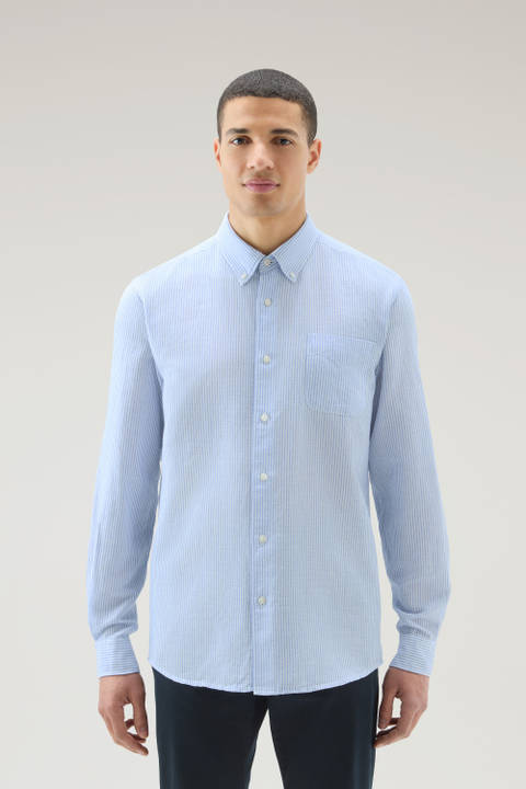 Striped Shirt in Cotton-Linen Blend Blue | Woolrich