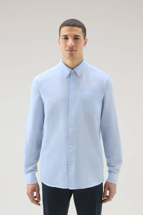 Camisa a rayas de mezcla de algodón y lino Azul | Woolrich