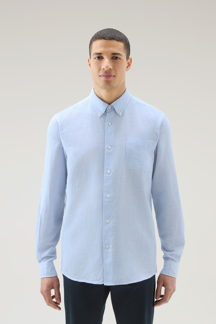 Gestreept overhemd van een mix van katoen en linnen Blauw photo 1 | Woolrich