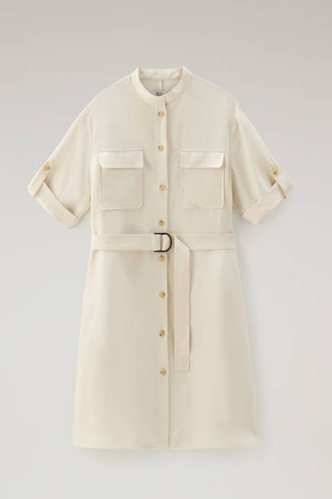 Belted Utility Dress in Linen Blend White photo 2 | Woolrich