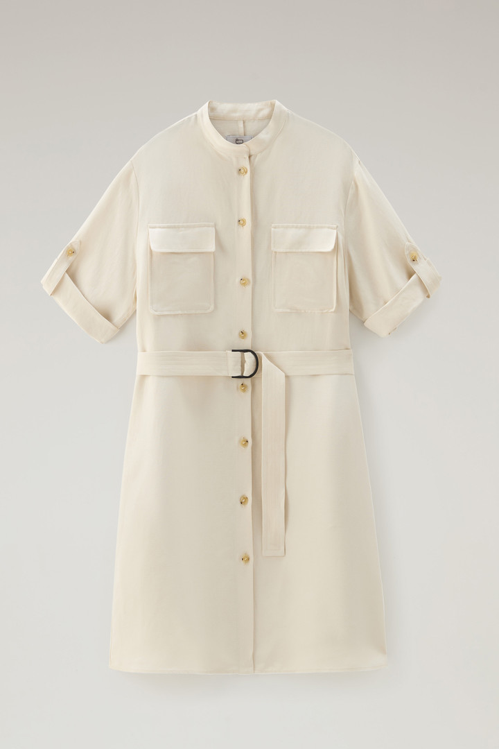 Belted Utility Dress in Linen Blend White photo 5 | Woolrich