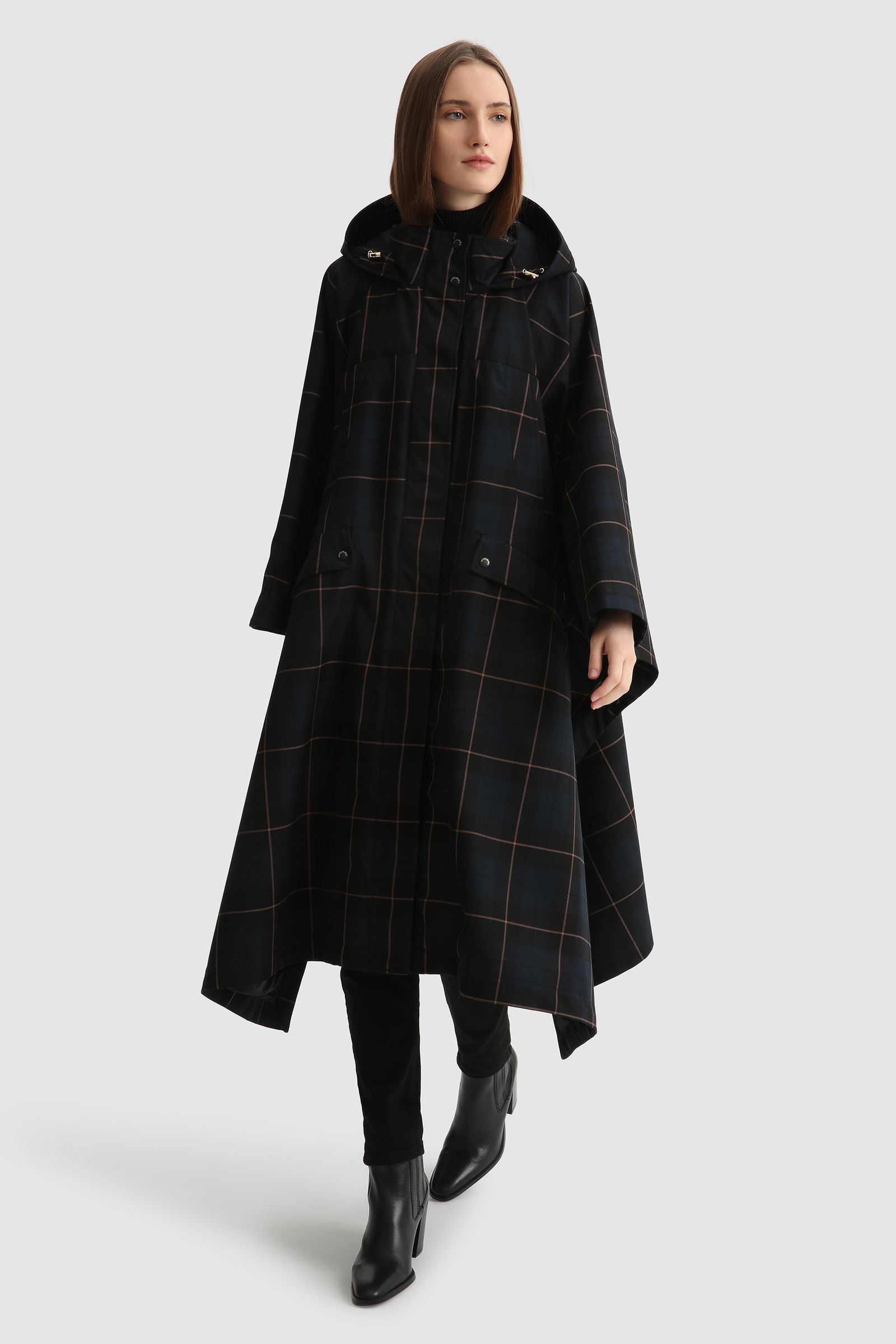Meade Cape with Buffalo Check Pattern Blue | Woolrich