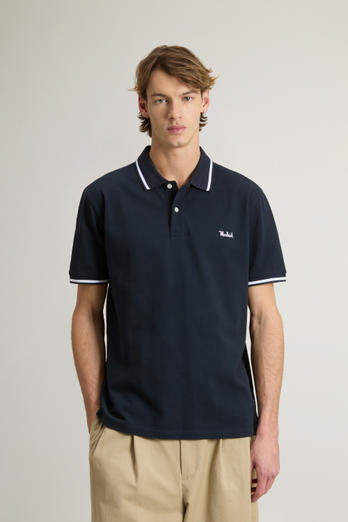 Monterey Polo Shirt in Stretch Cotton Piquet with Striped Edges Blue | Woolrich
