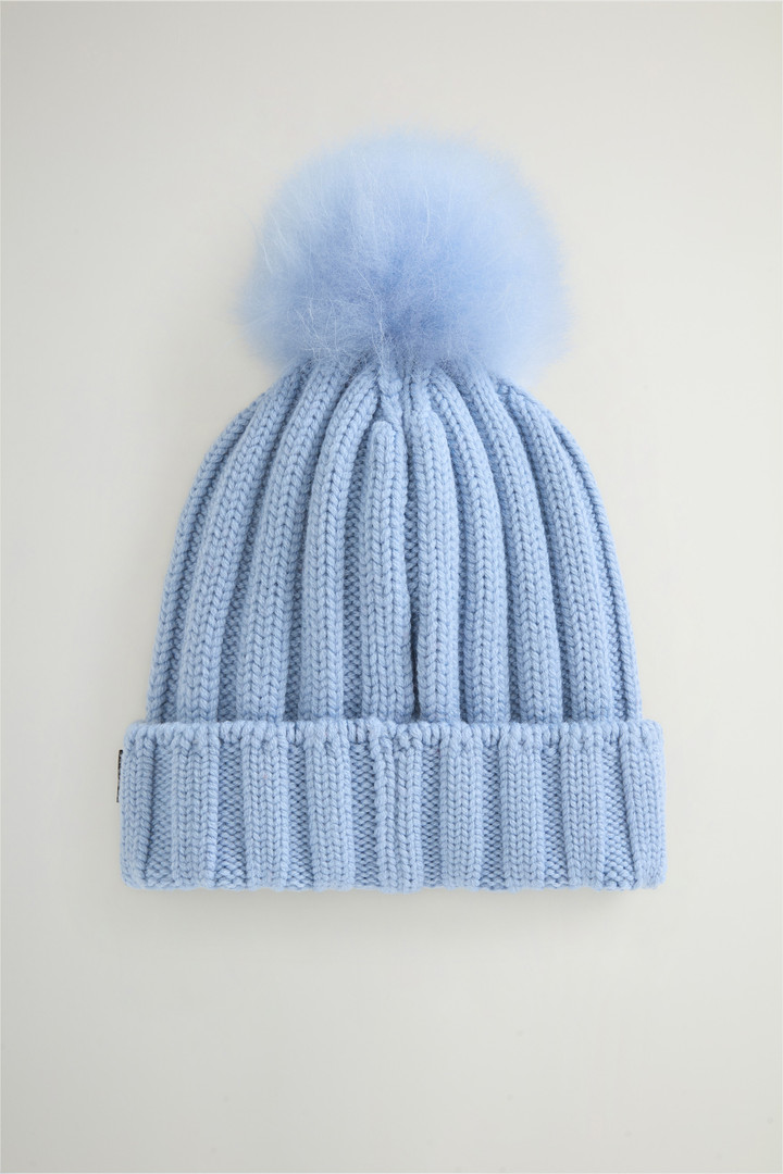 Beanie in Pure Virgin Wool with Cashmere Pom-Pom Blue photo 2 | Woolrich