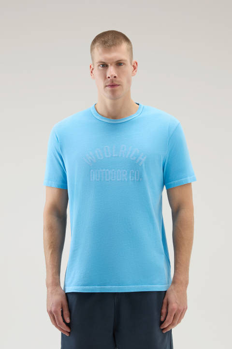 Pure Cotton Garment-Dyed T-Shirt with Print Blue | Woolrich