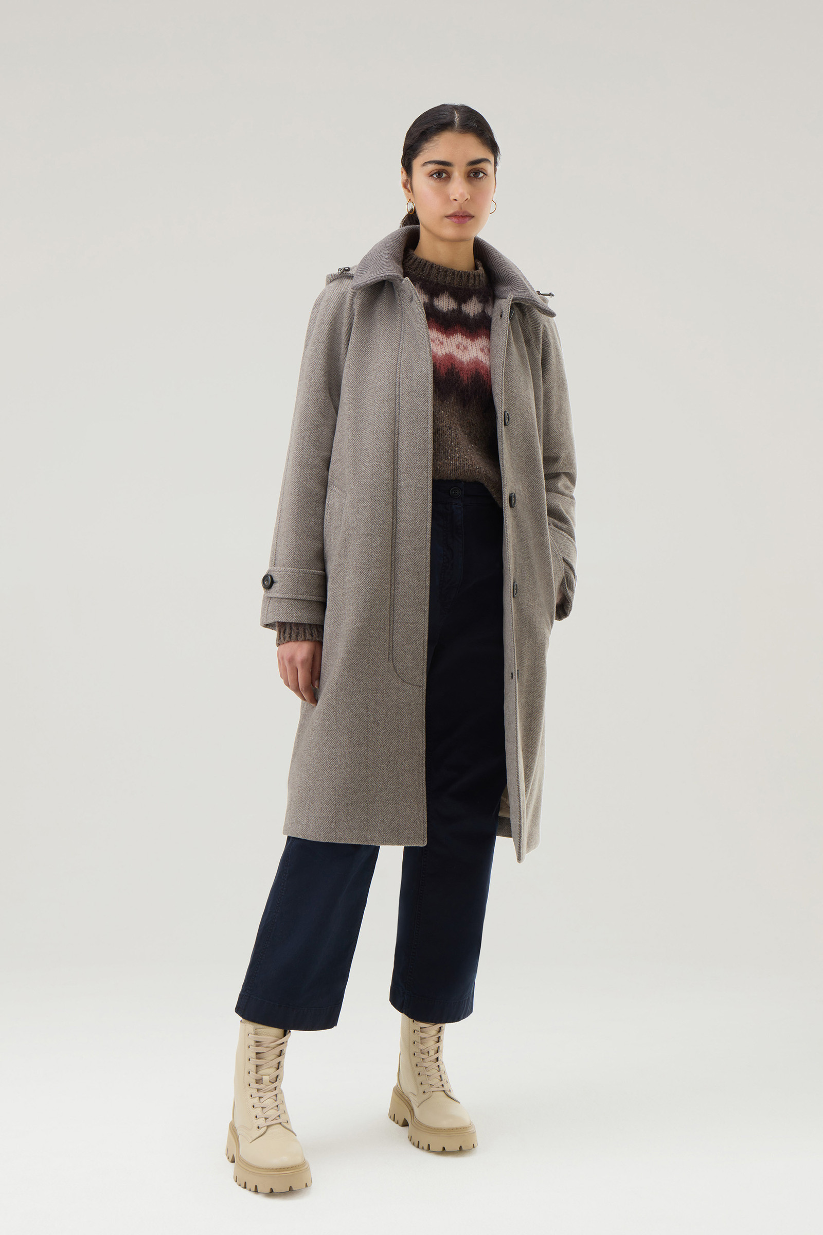 Women's Pure Virgin Wool Coat Crafted with a Loro Piana Fabric Taupe ...