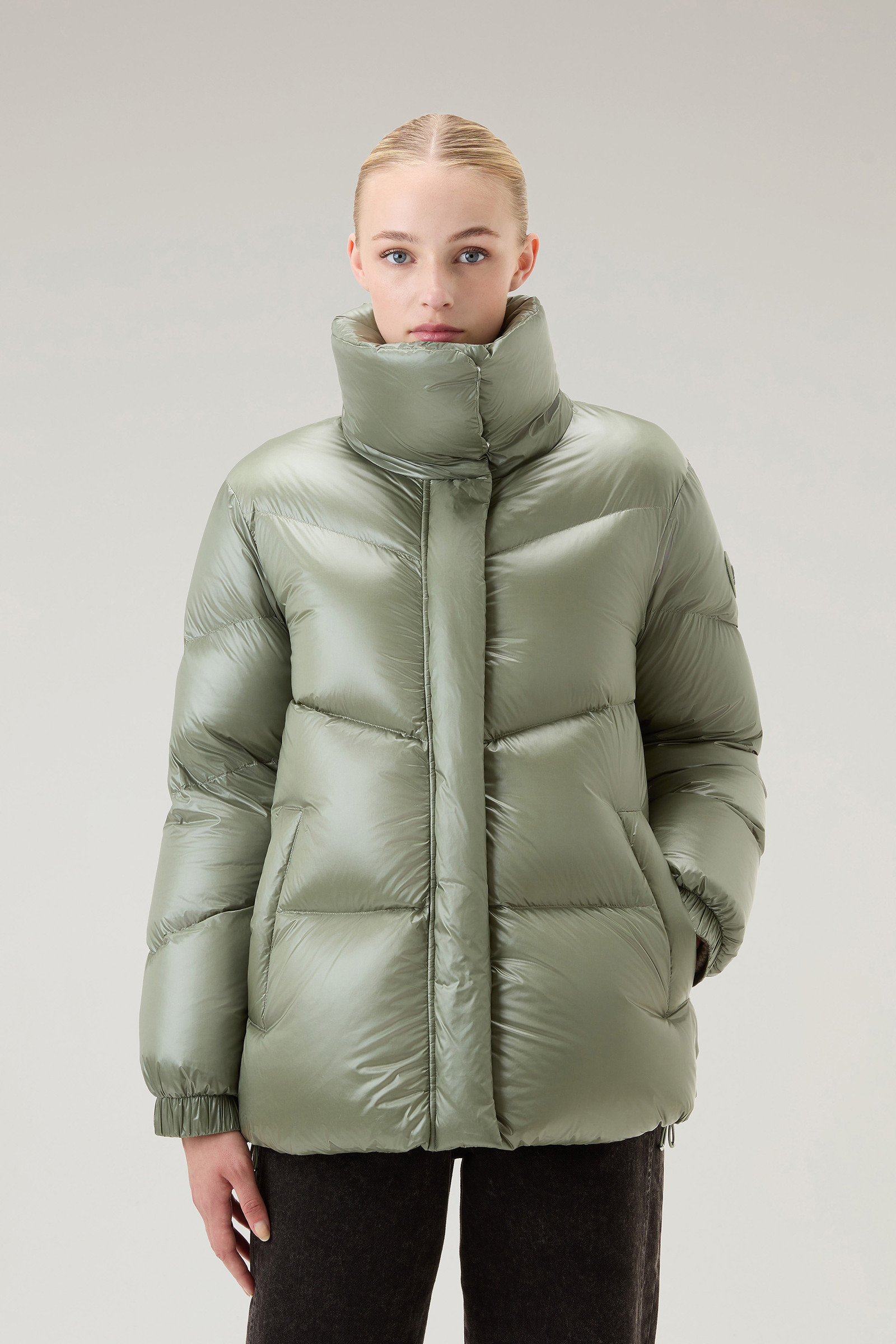 Women's Aliquippa Down Jacket in Glossy Nylon Green | Woolrich USA