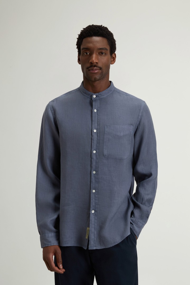 BAND COLLAR LINEN SHIRT Blue photo 1 | Woolrich