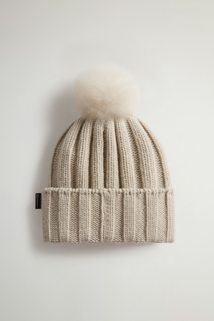 Girls' Beanie in Pure Virgin Wool with Cashmere Pom-Pom Beige photo 2 | Woolrich