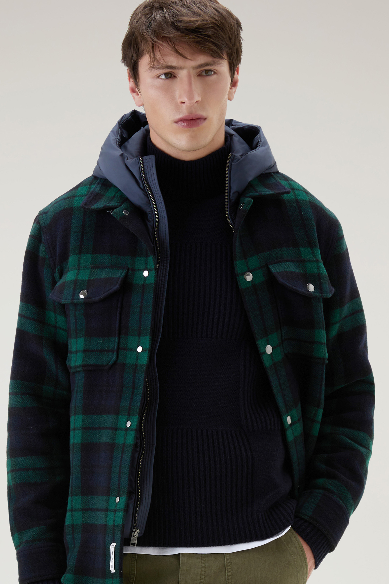 Check Turtleneck Sweater in Wool Blend Blue photo 4 | Woolrich