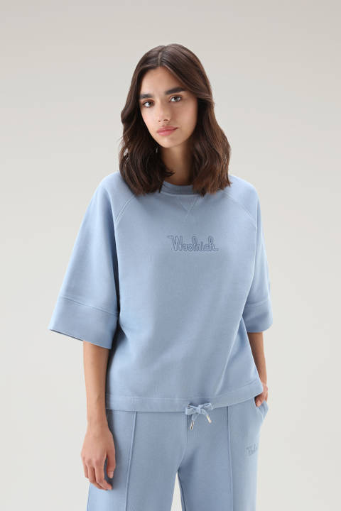 Pullover mit Rundhalsausschnitt aus reiner Baumwolle mit 3/4-Ärmeln Blau | Woolrich