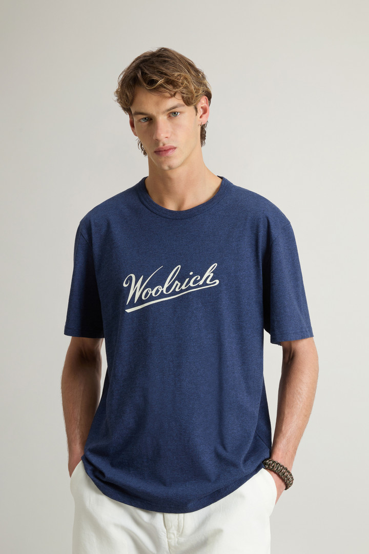 Woolrich Man T-Shirt In Pure Cotton Mouliné Blue Size 3XL