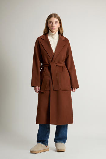 Langer Mantel aus reiner Schurwolle mit Gürtel Braun photo 1 | Woolrich