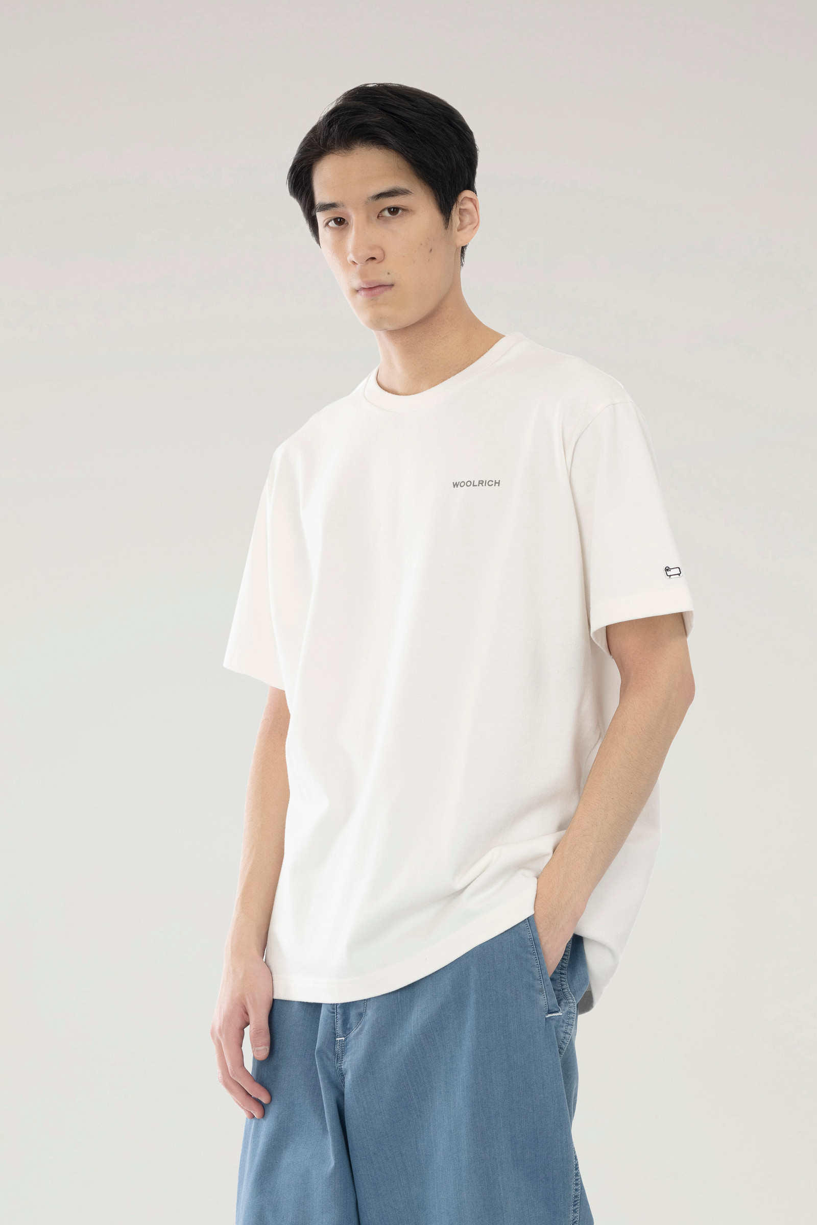 T-shirt van zuiver katoen met print aan de achterzijde wit | Woolrich