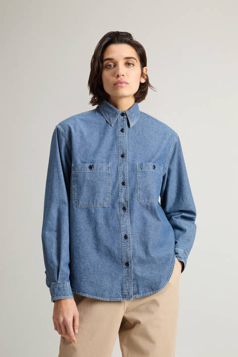Shirt in Pure Cotton Chambray Blue | Woolrich