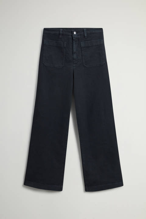 Pantalones wide leg teñidos en prenda de sarga de algodón elástico Negro | Woolrich