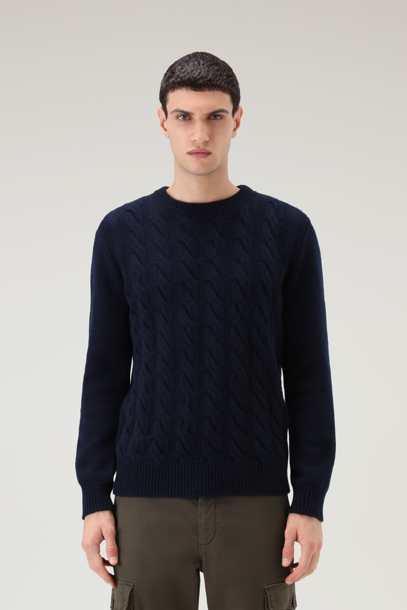 Men's Cable-Knit Crewneck in Virgin Wool Blue | Woolrich USA