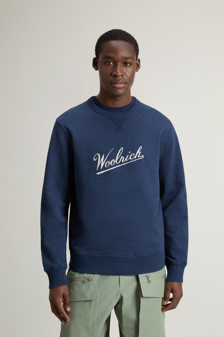 Woolrich Man Crewneck Sweatshirt In Pure Cotton Mouliné Blue Size S