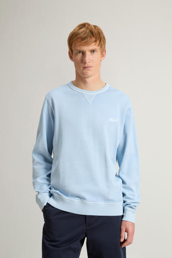 Garment-Dyed Crewneck Sweatshirt in Light Pure Cotton Blue | Woolrich