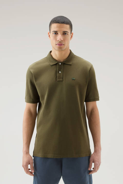 Piquet Polo Shirt in Pure Cotton Green | Woolrich