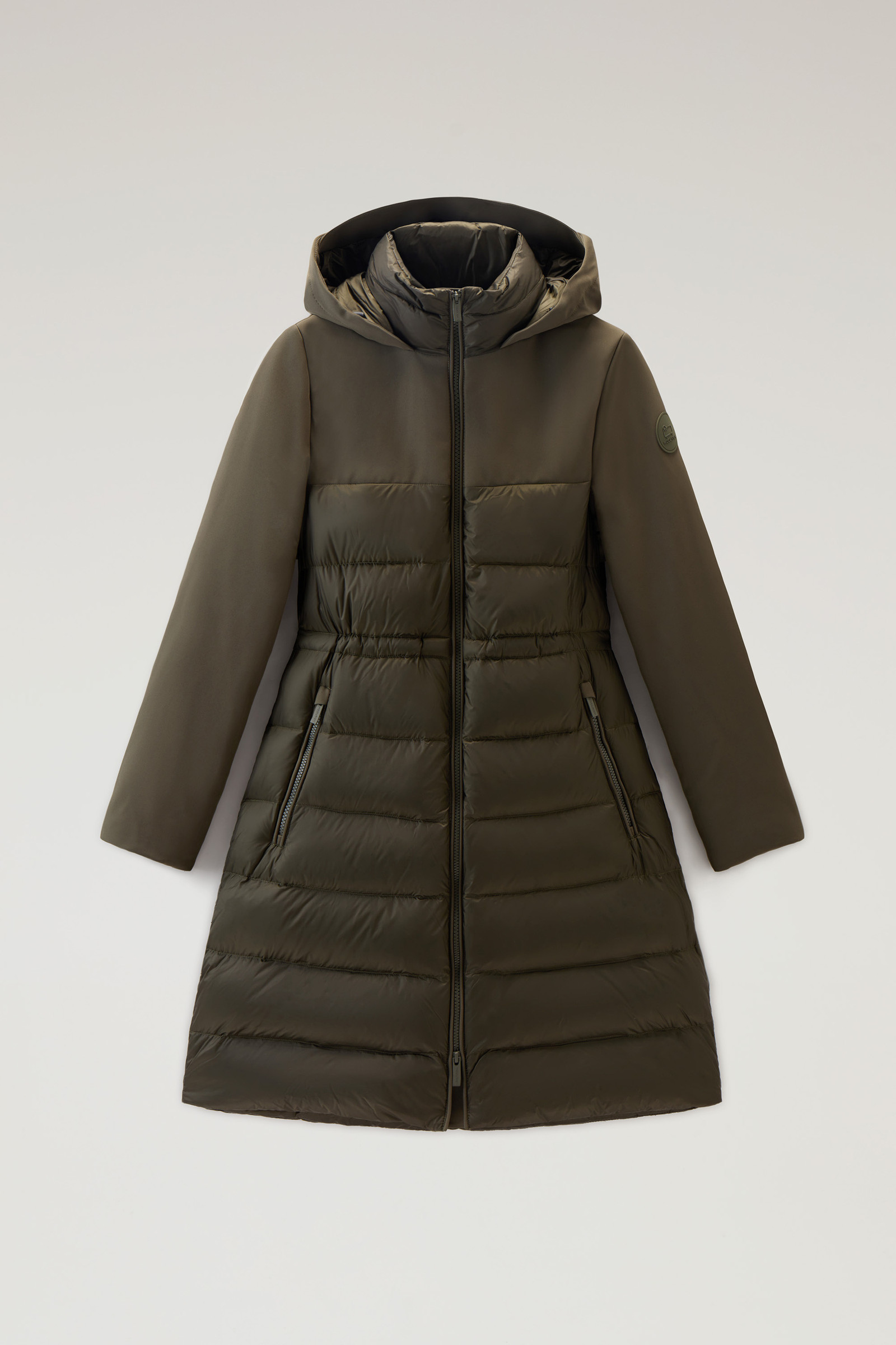 Women's Hybrid Quilted Parka in Tech Softshell Green | Woolrich USA