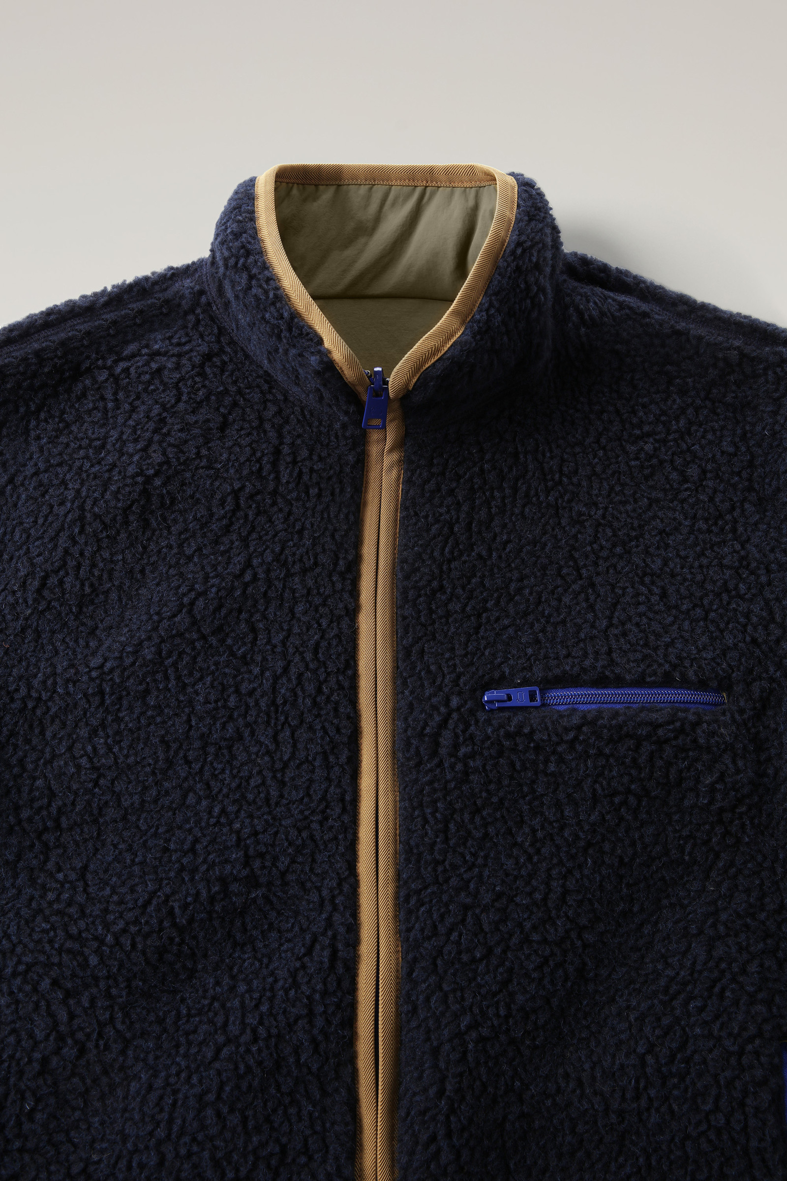 Men's Reversible Curly Fleece in Sherpa and Taslan nylon Blue ...